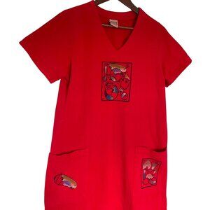 Vintage 90s Viva City Maxi T Shirt Dress Small S Red Picasso Art Style